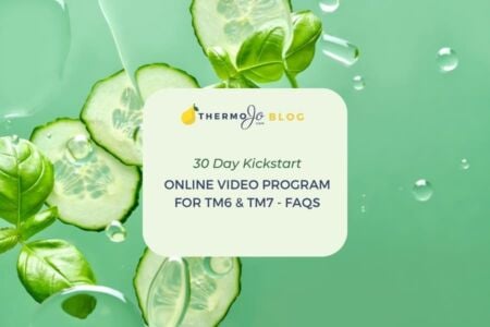 Cucumber and basil background with program announcement